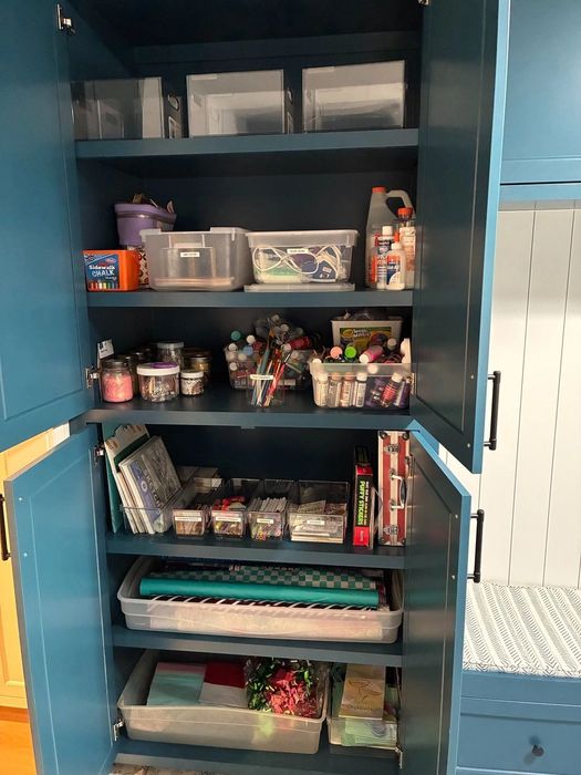 Laundry room cabinets, decluttered and sorted